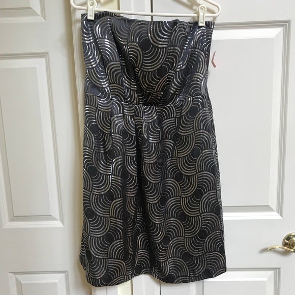 Shoshanna Strapless Metallic Silver & Black Dress - Picture 3 of 8